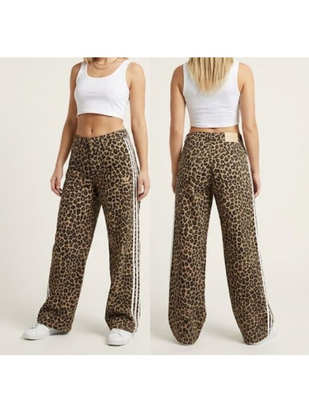 ⭐Adidas Originals Leopard Denim Jean DMN Loose Pants Womens Sz 28 Brown KA2680